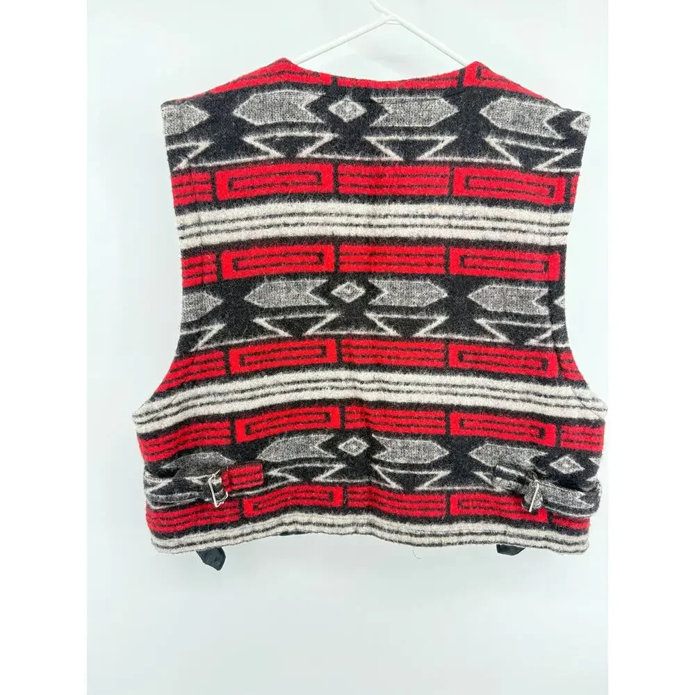 Reversible Wool Aztec Western Vest Quilted Lined Southwestern Ranch Large